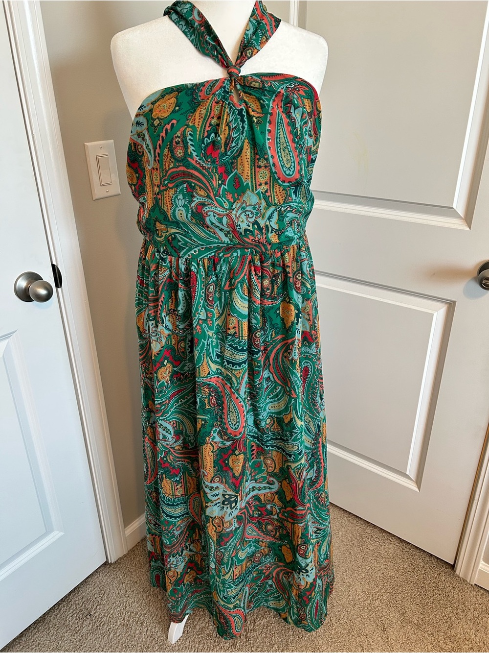 Maurices Green Paisley Dress with Coral Accents